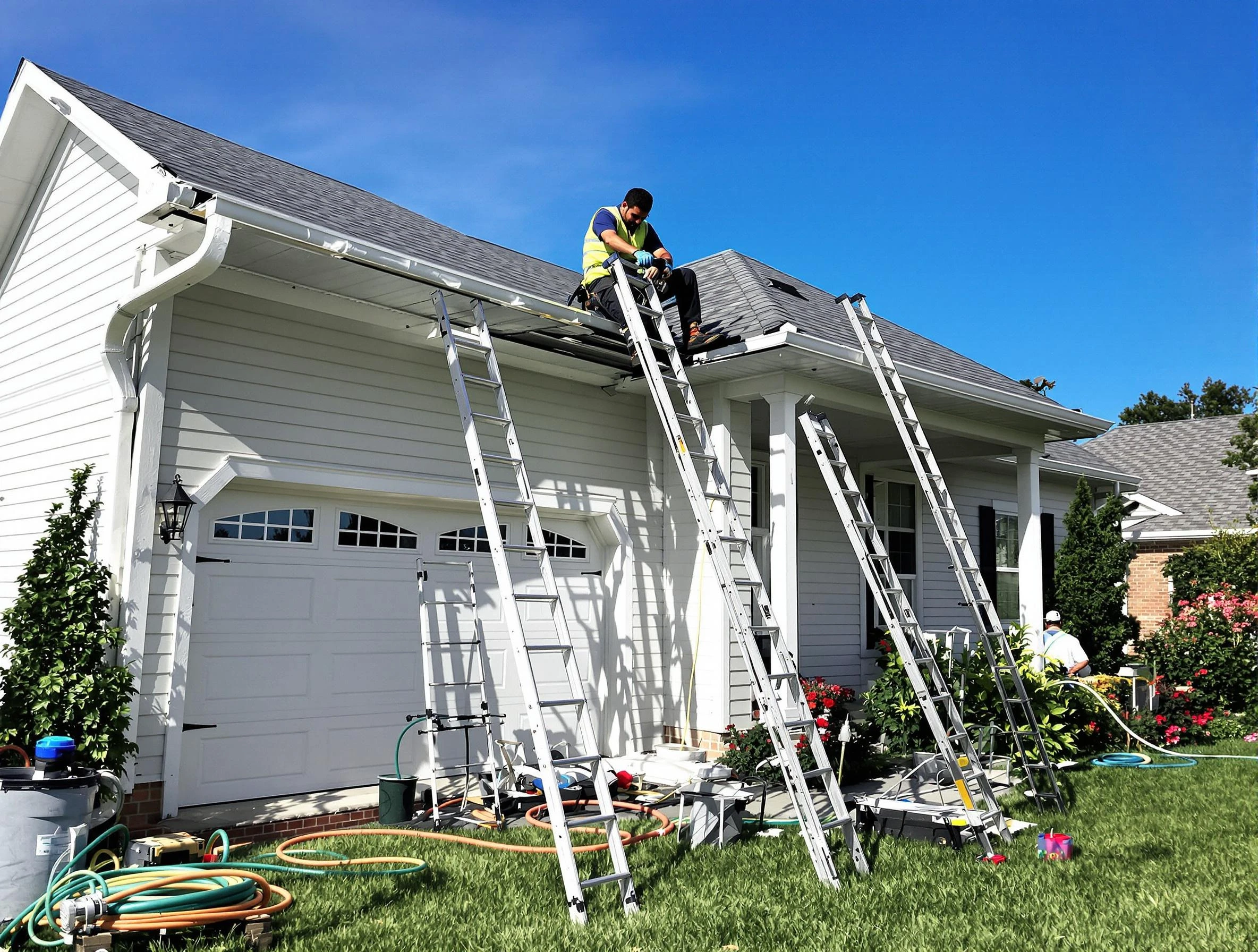 Removal of old gutters by Cleveland OH Roofers to install new system in Cleveland, OH